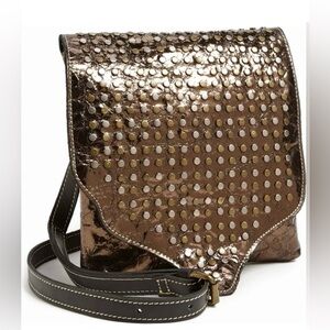 Patricia Nash Studded Metallic Bronze Italian Leather Crossbody Bag